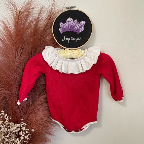 Red Sweater Onesie with Peter Pan Collar - Picture 1 of 1